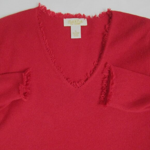 Fringe CASHMERE Pullover Sweater V Neck Red Peck Cuddly Knit Luxury - Picture 7 of 12